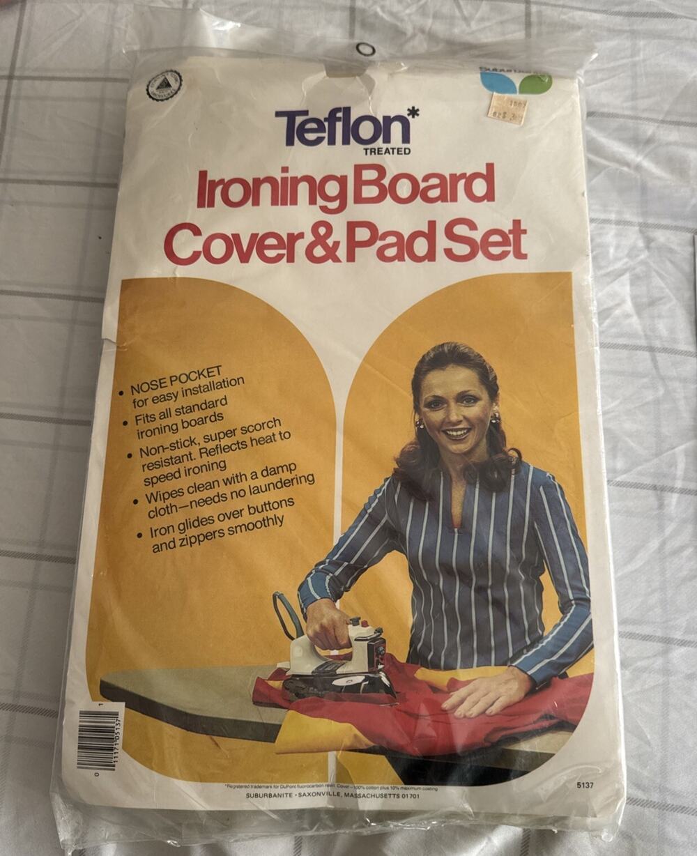 Vtg Teflon Treated Ironing Board and Cover Pad Set (old stock sealed in package)